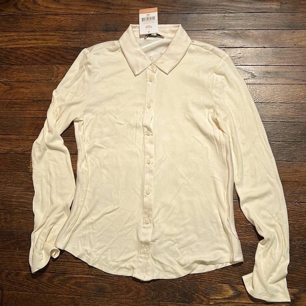 NWT HYFVE Button Down Shirt in cream, size M